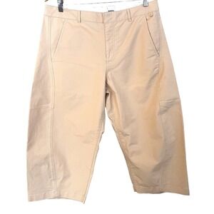 Anthropologie Maeve Cropped Barrel Leg Chino Pants Khaki Beige Size 12P NWOT
